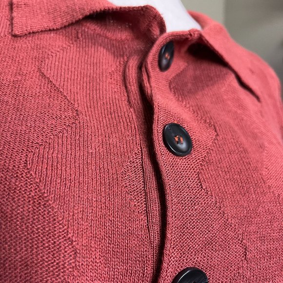 Callahan Revolve Textured Knit Sweater Collared Rust Fall LINEN Blend Pullover - Picture 2 of 8